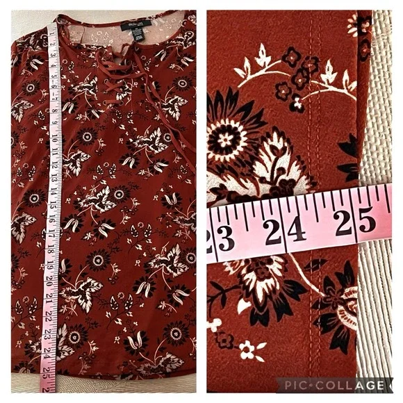 Style & Co Women's Lace Up Tie Front Long Sleeve Floral Blouse Plus 1X NWT - Picture 9 of 14